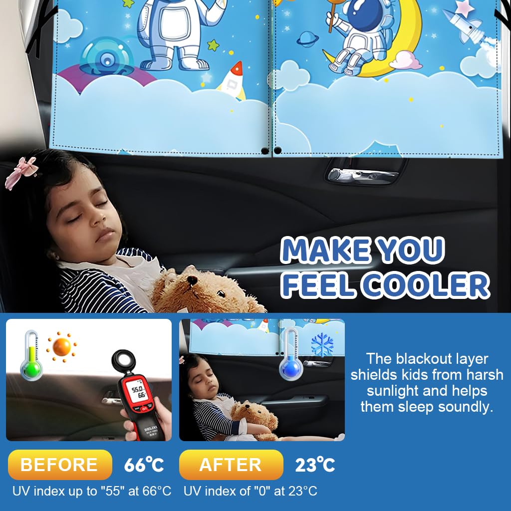 STHIRA Magnetic Car Window Sun Shade for Kids with Double Layer UV Protection | Cartoon Design