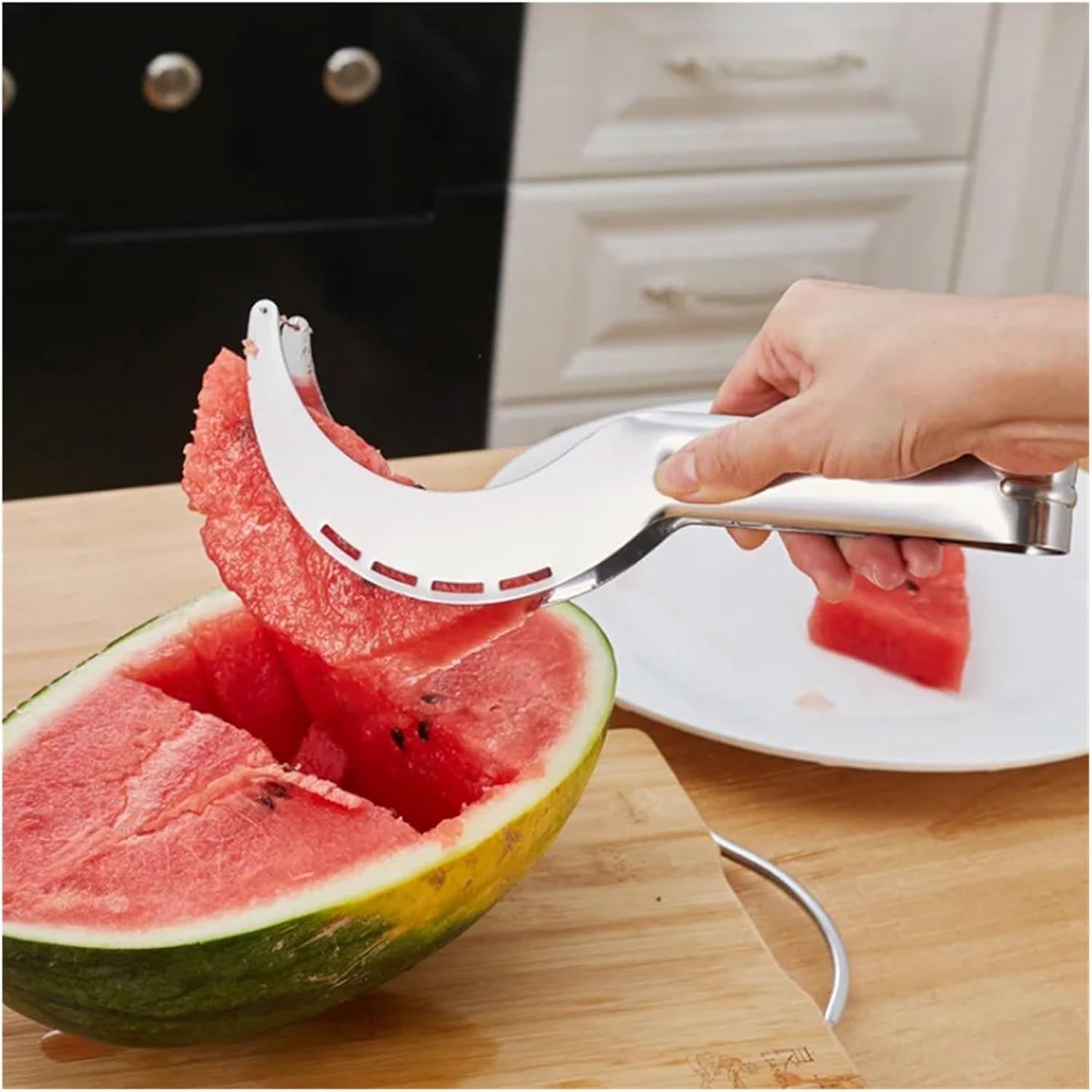 ZIBUYU Watermelon Slicer for Easy Fruit Cutting and Serving with Dual Curved Blades | Stainless Steel Ergonomic Tong Design