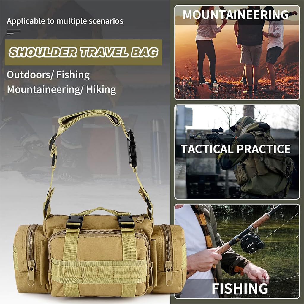 PROBEROS Military Duffel Waist Bag for Travel with Quick Release Strap and 35x14x18cm Storage | Oxford Cloth Khaki Style for Men and Women