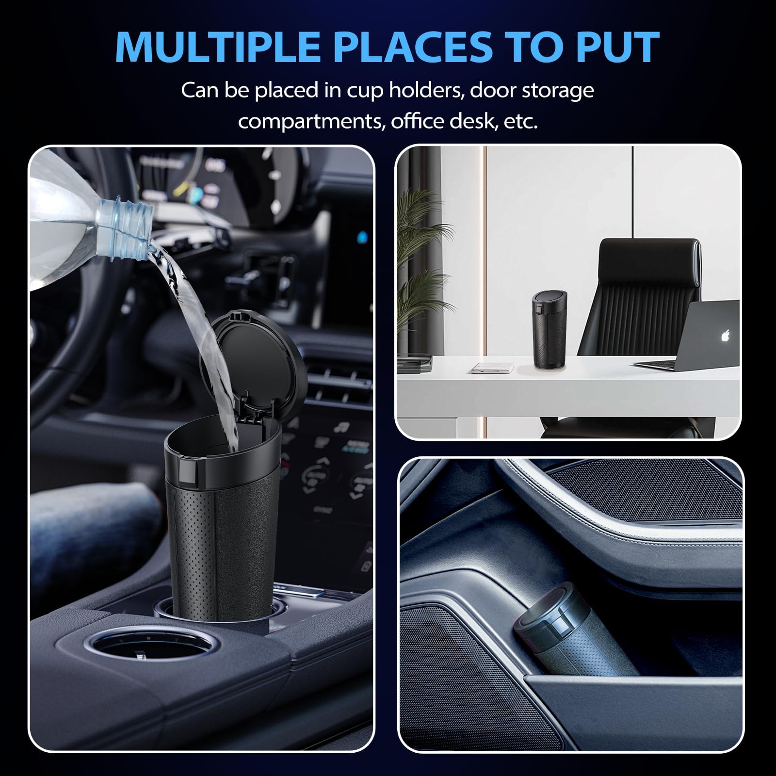 STHIRA Car Trash Can for Cup Holder with 8.8x8.4x18.5cm Size and 2-in-1 Flip Top Lid | Waterproof ABS Bin