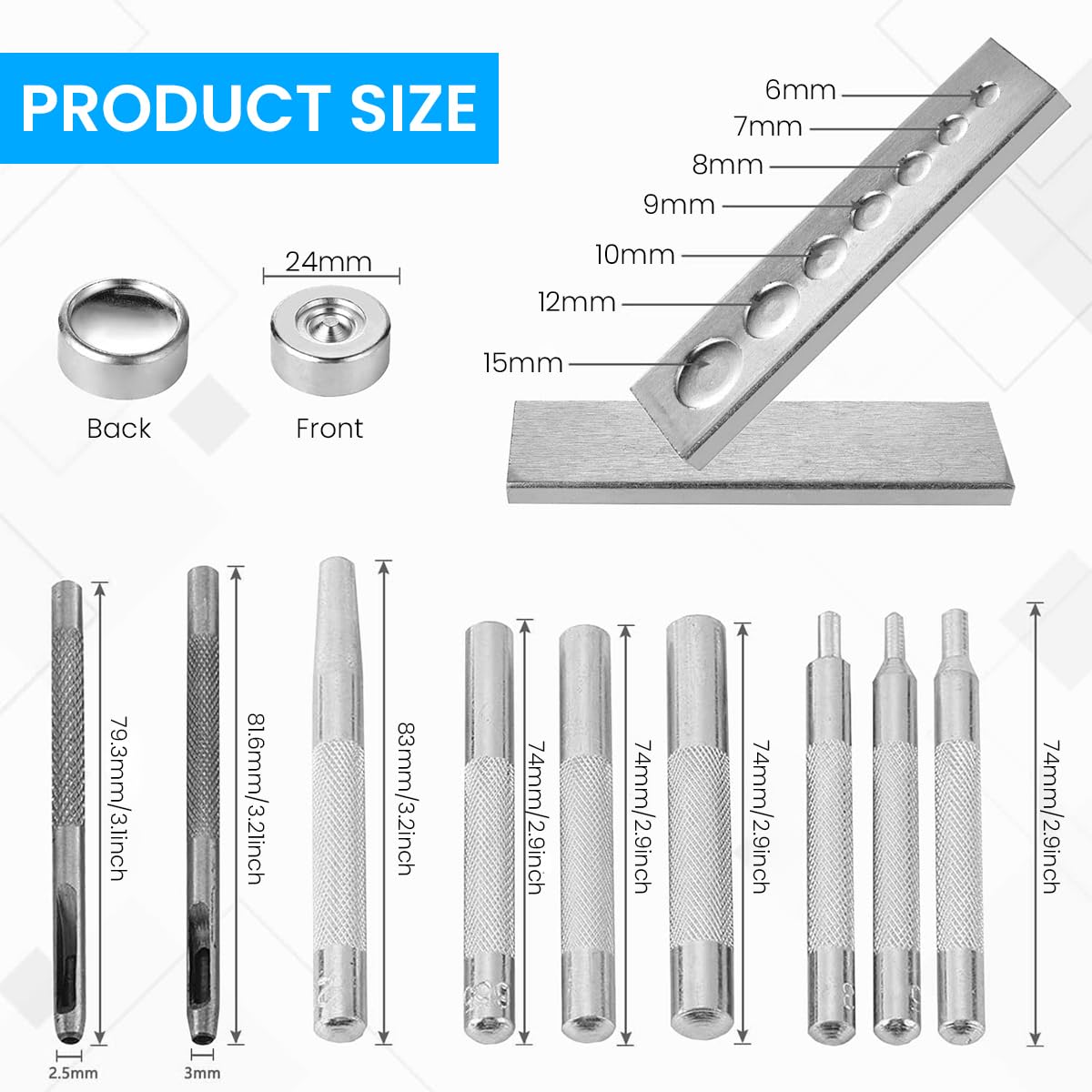 Serplex Craft Tool Die Punch Kit for Snap Buttons with 11pcs Multi Size Punch Set | DIY Leather and Denim Repair