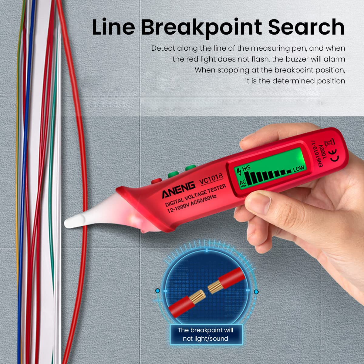 Serplex Voltage Tester for AC 12V‑1000V with Adjustable Sensitivity and LCD Display | Non‑Contact Pen featuring Sound and Light Alarm