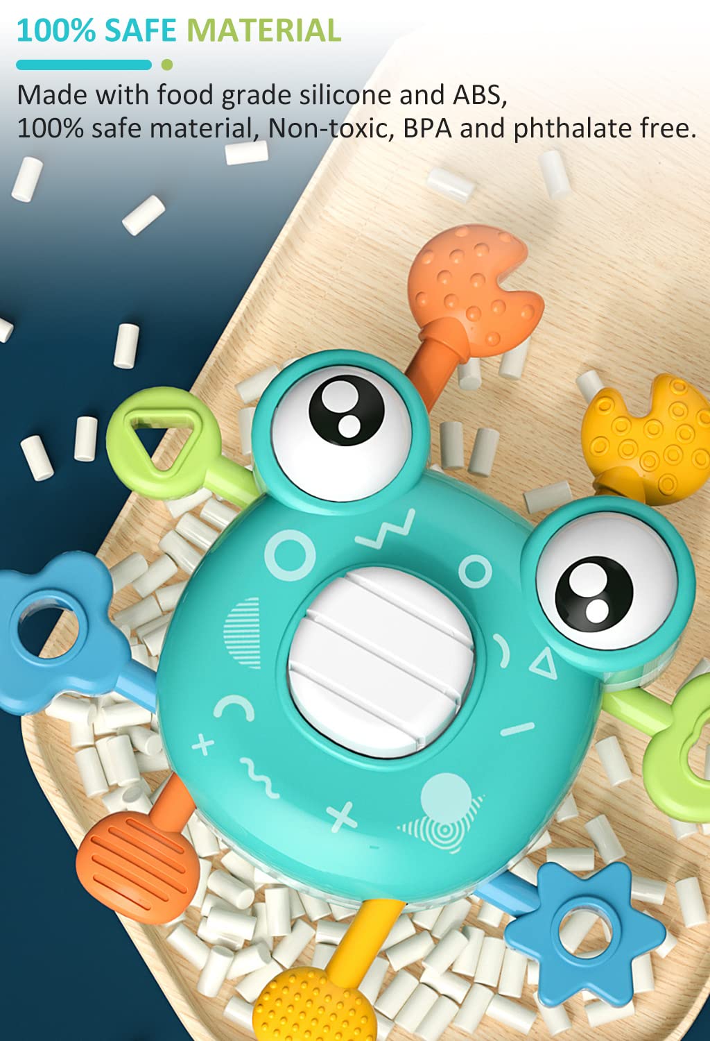 PATPAT Sensory Toys for Kids featuring Pull String Crab Design with Food Grade Silicone | Montessori Fine Motor Skill Toy for Babies 6+ Months