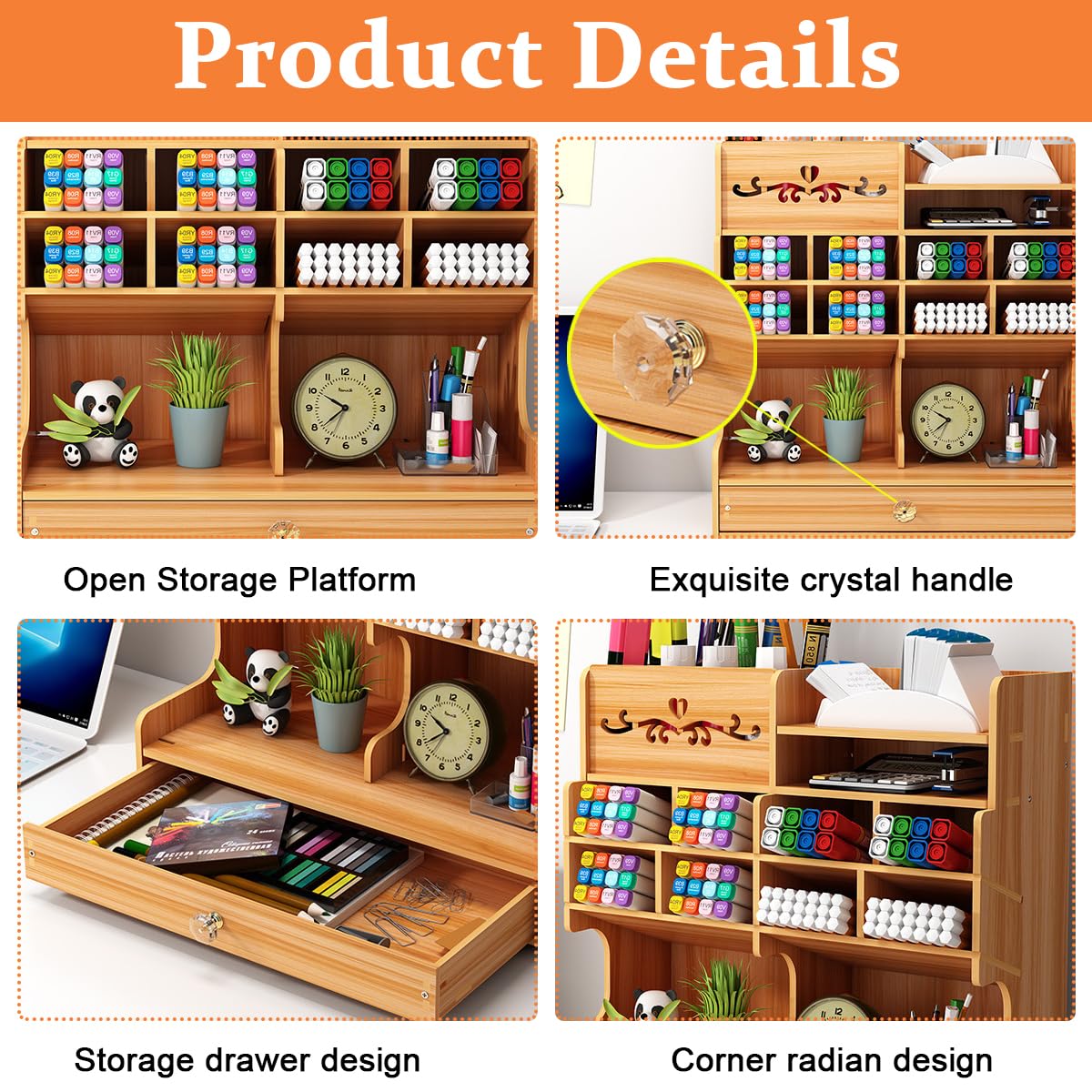HASTHIP Wooden Desk Organizer for Office Supplies with 30×15×28 cm Storage and Spiral Structure