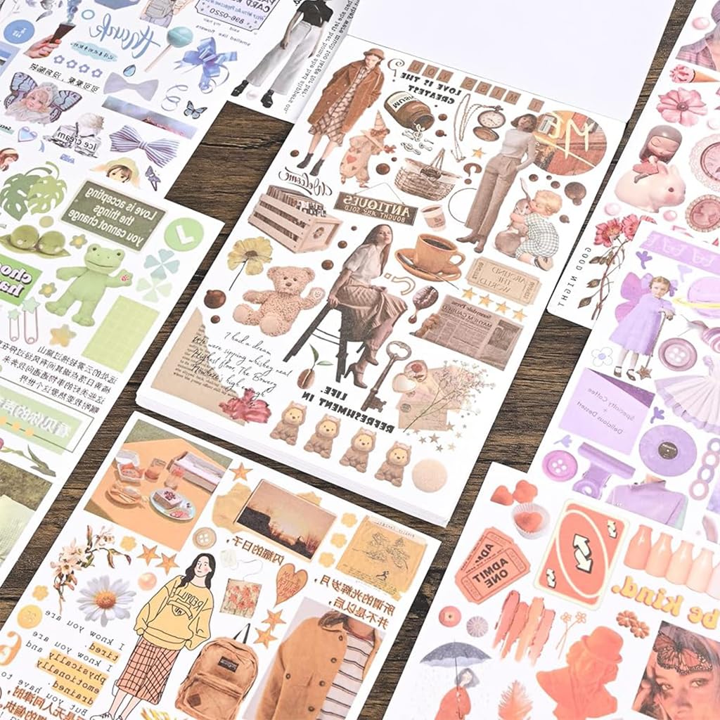 HASTHIP Vintage Washi Stickers for Scrapbooking and Journaling with 50 A5 Sheets | Tear and Adhere Design