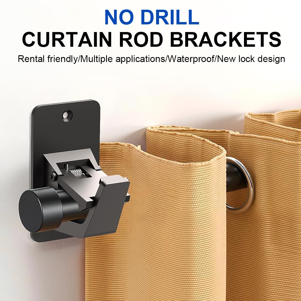 HASTHIP Curtain Rod Brackets for Wall Drapery | 4Pcs Metal Self Adhesive Holders