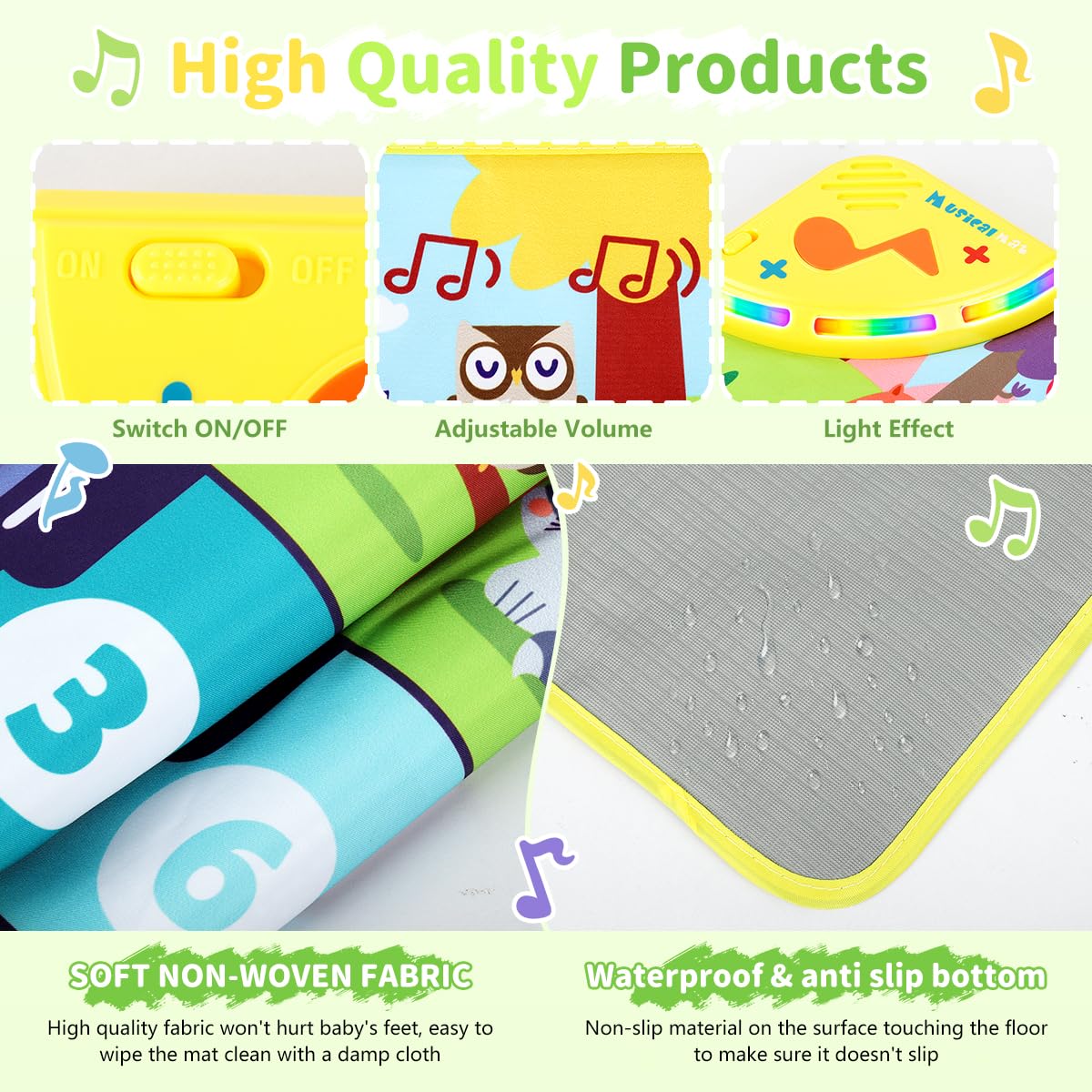 PATPAT Animals Piano Keyboard Musical Mat for Kids with 6 Modes and 31.5×11.81 in Size | Waterproof Polyester Play Toy