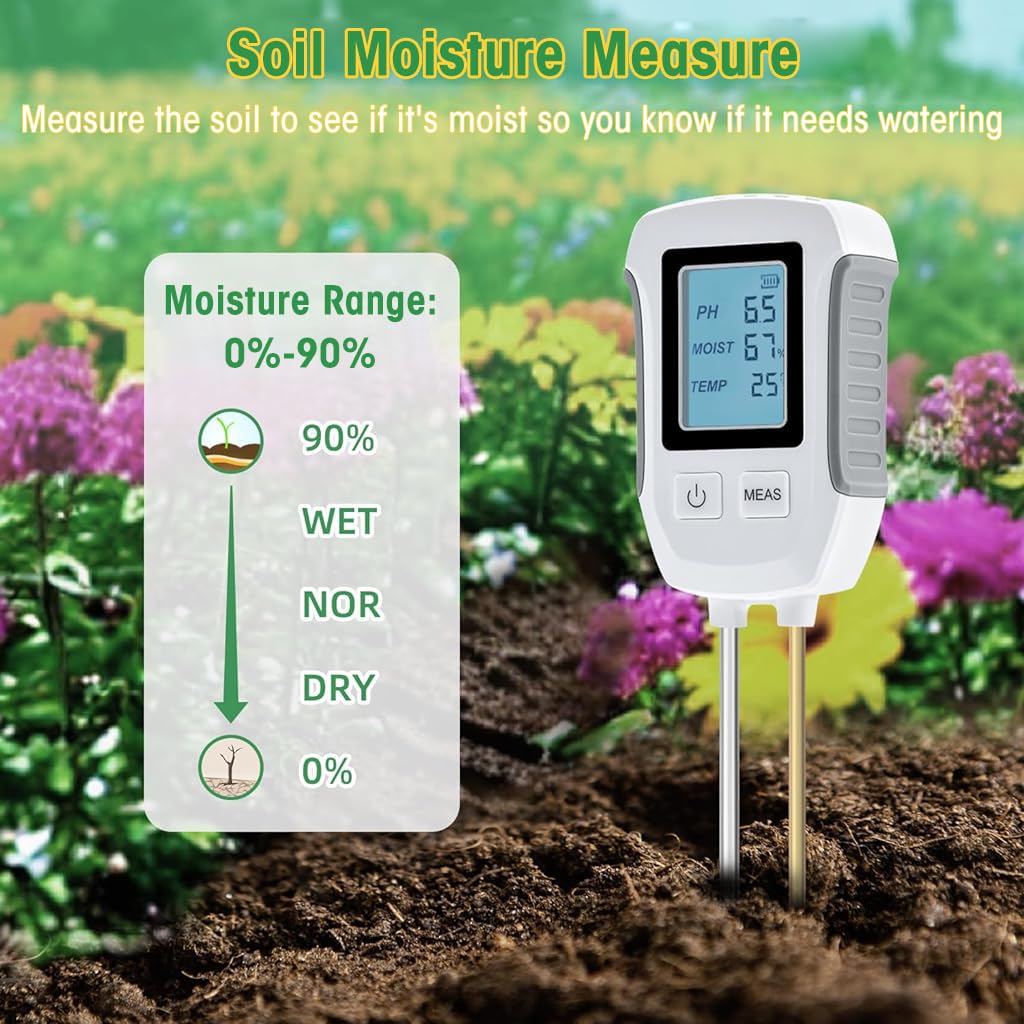 HASTHIP Soil Meter for Gardening with Dual Probes and LCD Display | 5 in 1 Soil Tester