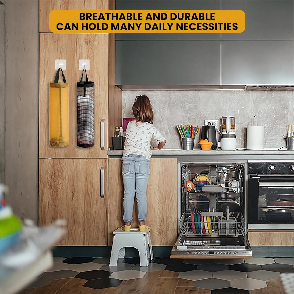 ZIBUYU Plastic Bag Dispenser for Kitchen Storage with Hanging Loop and Breathable Mesh | 2 Pack