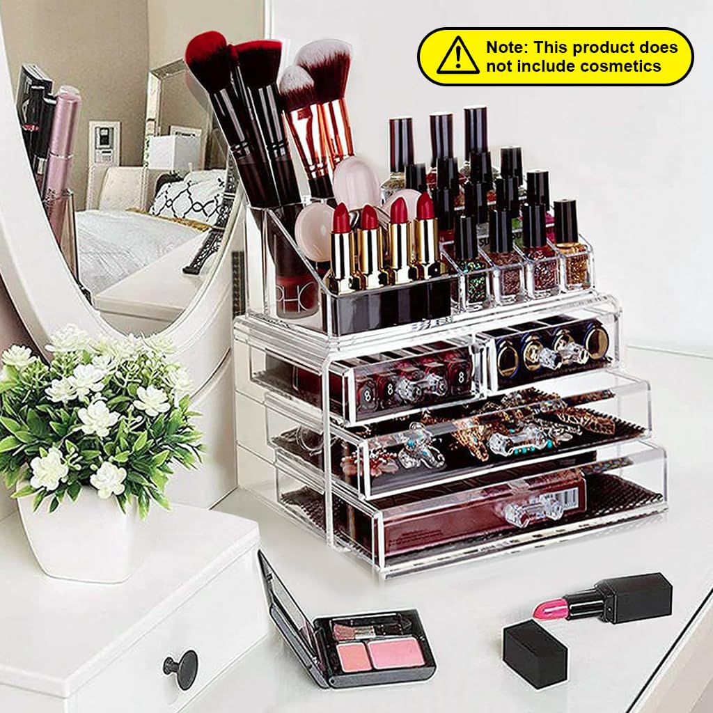 MAYCREATE Makeup Organizer for Dressing Table with 3 Stackable Units and Transparent Acrylic Drawers