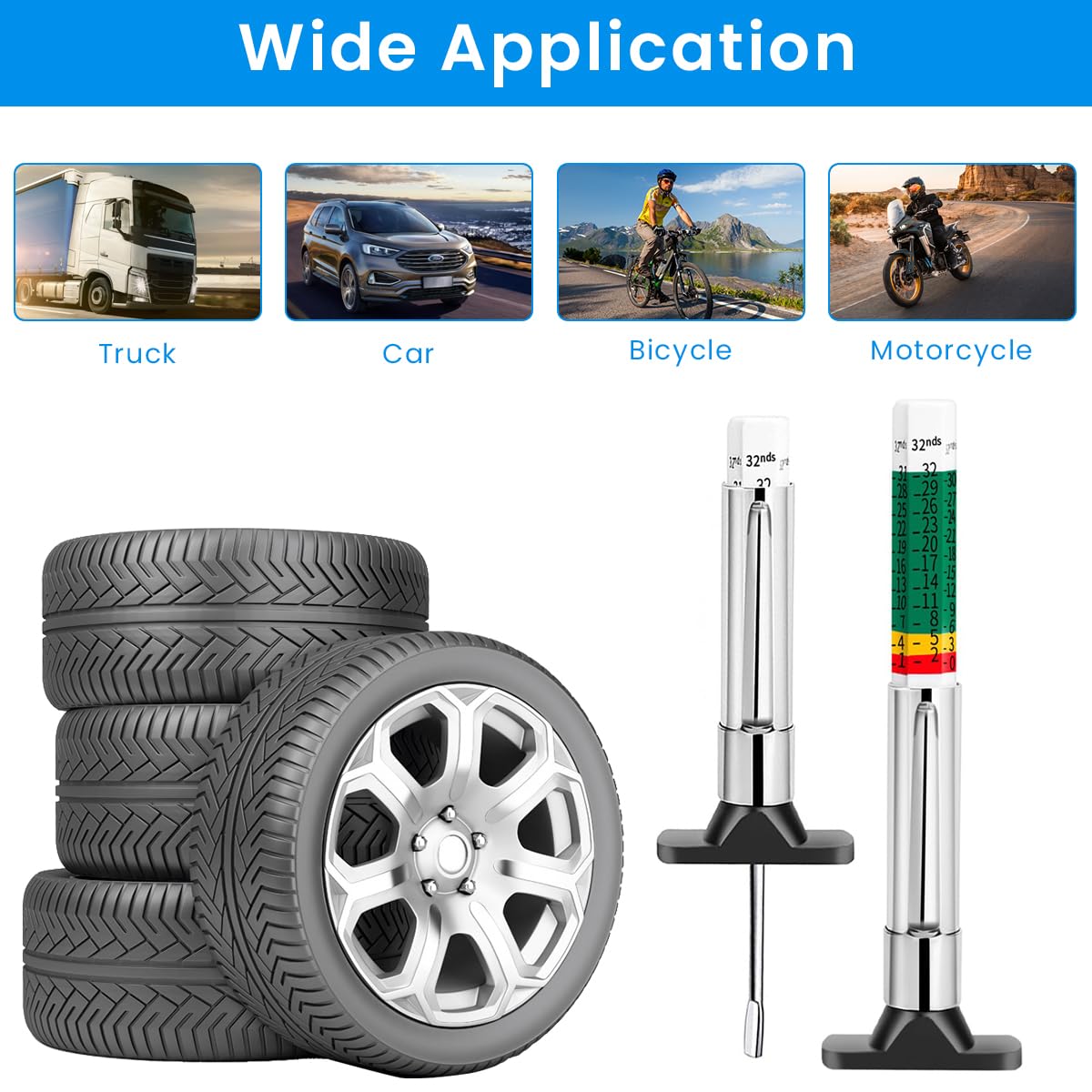 STHIRA Tire Tread Depth Gauge for Tire Safety with 0-25mm Range and Color Coded Marks | Stainless Steel
