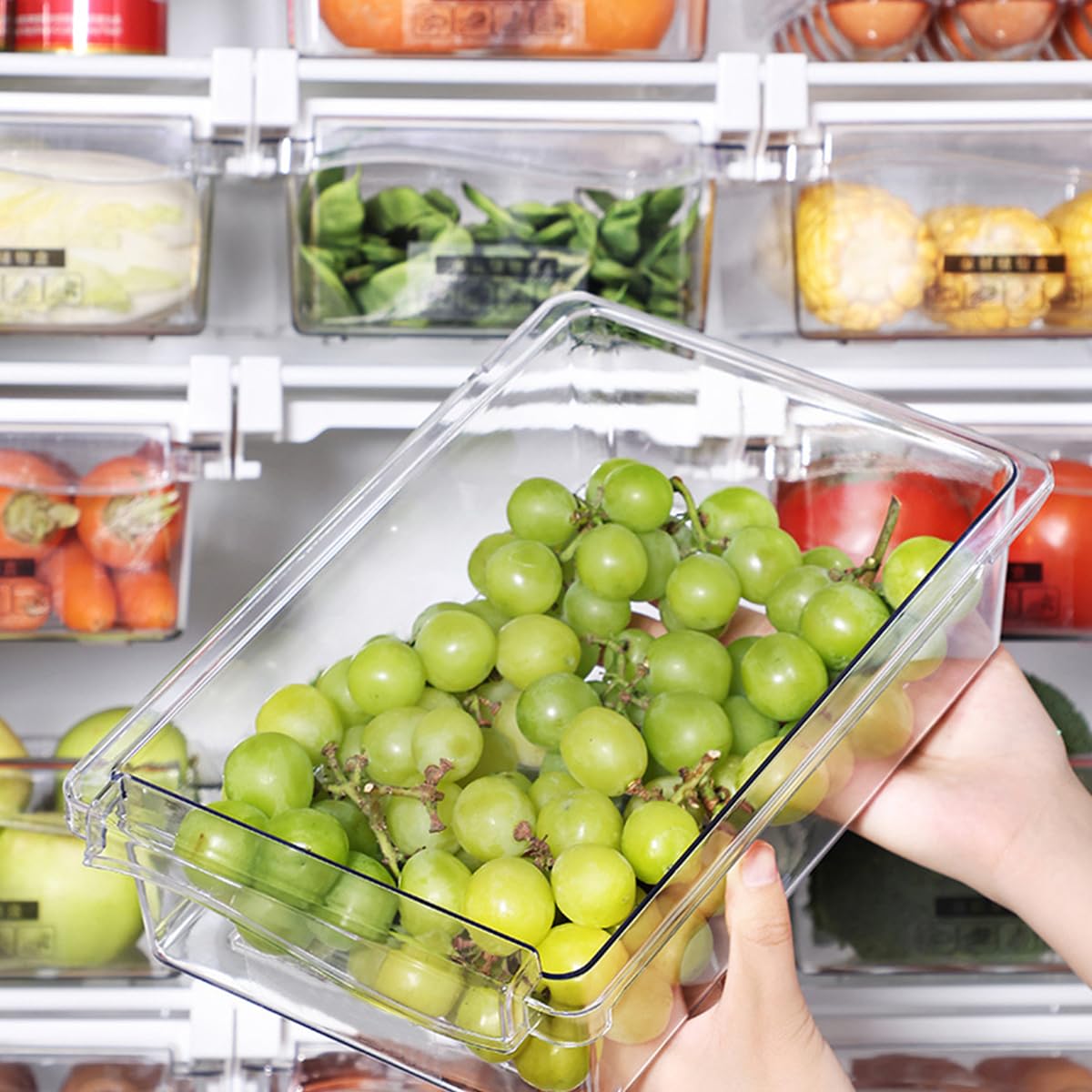 Supvox Fridge Storage Boxes for Vegetables and Eggs with Pull-Out Drawer Design | 2 Pcs BPA-Free PET Containers