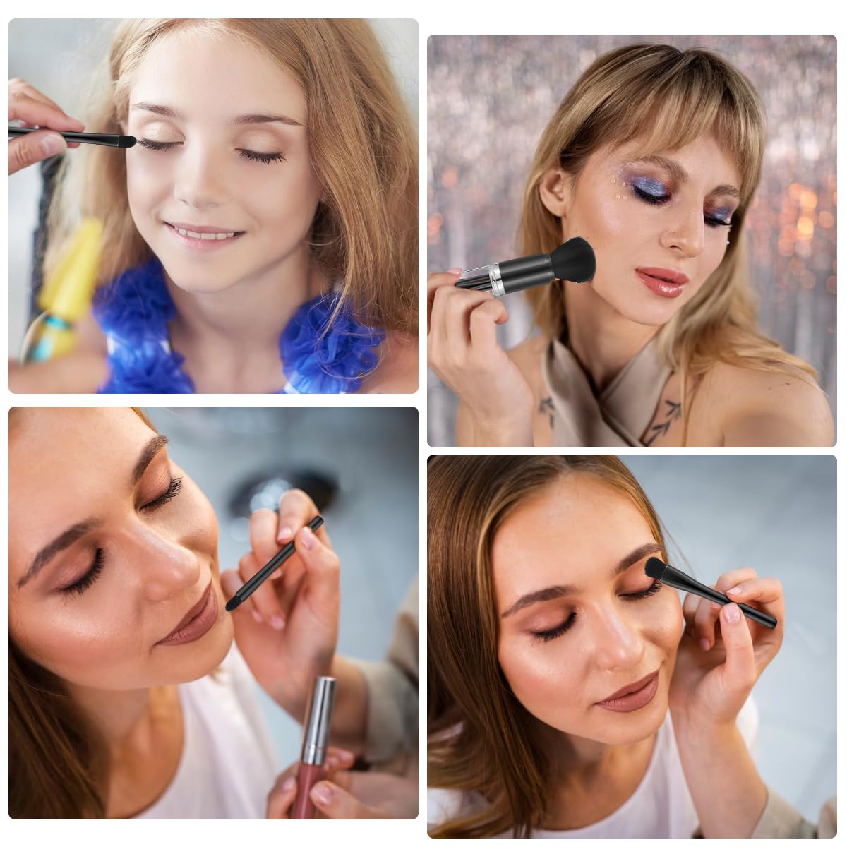 MAYCREATE Mini Makeup Brush Set 4 in 1 for Travel with Storage Capsule | Black Synthetic Fiber Brushes