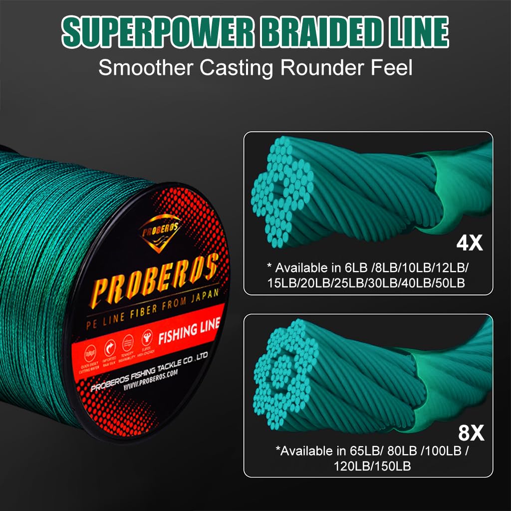 Proberos Fishing Line for Saltwater and Big Game with 110 lbs Pull Force | 300 m PE Braided Spool