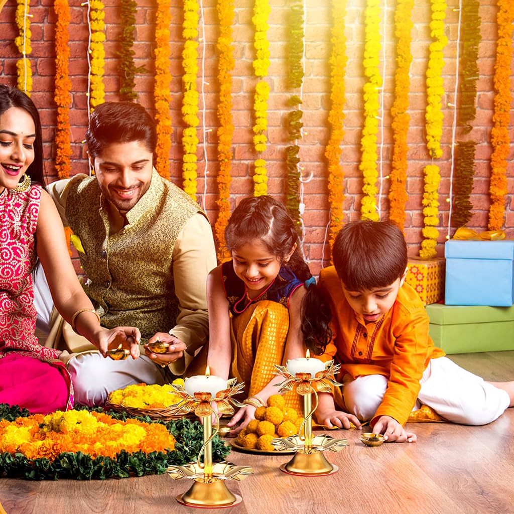 HASTHIP Candle Holder for Puja and Meditation with 4.3 in Metal Lotus Design | Home Decor