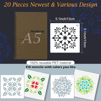 PATPAT® 20 Pieces Mandala Stencil Reusable Stencil Laser Cut Painting Template for Wall Tile Floor Fabric Furniture Painting 20 Styles (5.1x5.1 inch)