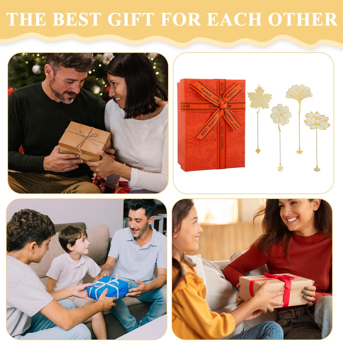 OFIFO Metal Bookmarks for Books featuring Floral Cutout Chain Design | 4 Pcs Golden Set