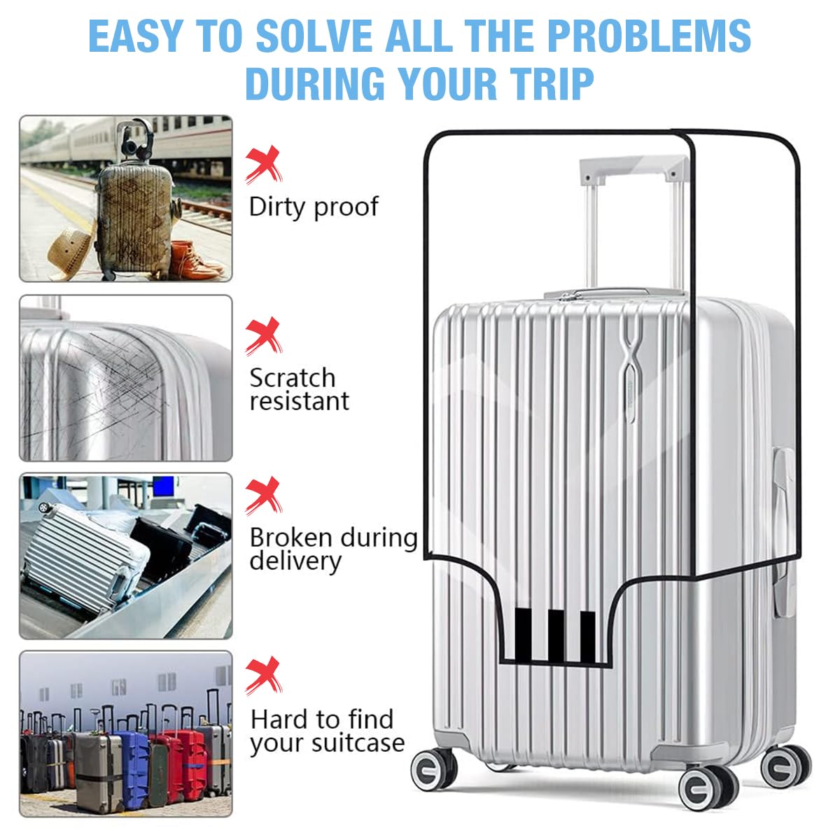 ZIBUYU Suitcase Cover for 24 Inch Luggage featuring Hook and Loop Closure in Transparent PVC