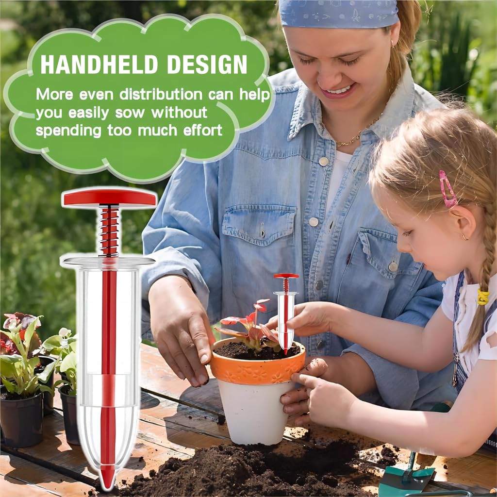 HASTHIP® Manual Seeder Kit with 10pcs Plant Markers & Drill, Adjustable Precision Seed Dibber for Garden, Patio, Pots, Mini Sowing Seed Dispenser for Flower Pots, Flower Bed