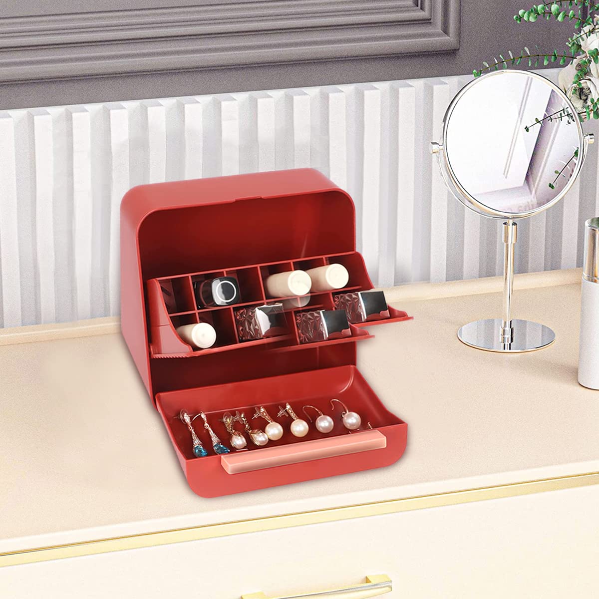 MAYCREATE Lipstick Organizer for Dresser with 12 Slots and Flip Open Lid | ABS Jewelry Drawer Storage Box