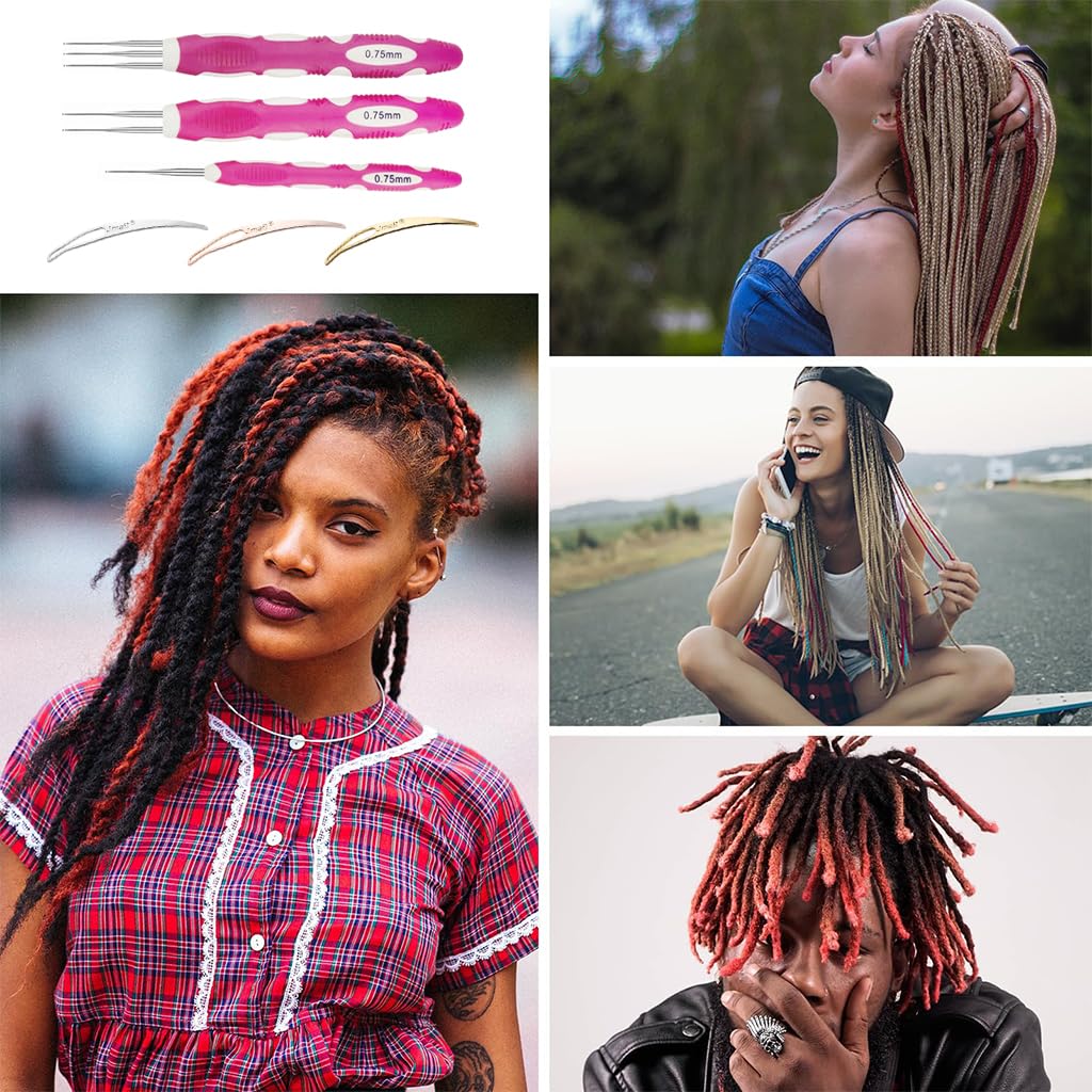 HASTHIP Dreadlock Crochet Hook Set for Braiding and Maintenance with 0.75mm Hooks | Rubberized Handle and Hair Locking Tools