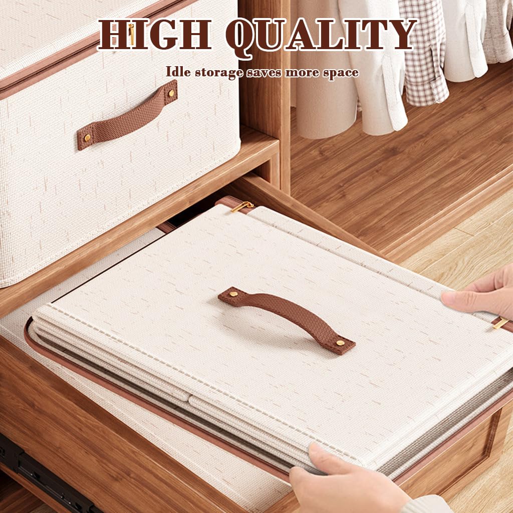 HASTHIP Storage Bins for Clothes with Dual Zipper and Reinforced Handles | 56L Foldable Cotton Linen Boxes