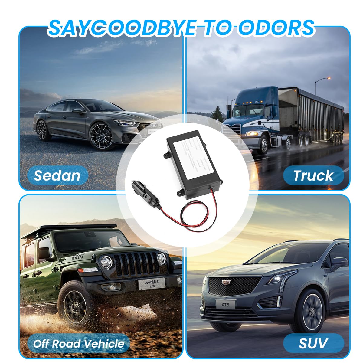 HASTHIP Car Ozone Generator for Vehicle Air Purification with 1000mg/h Output and Air Stone | DC12V Portable Deodorizer