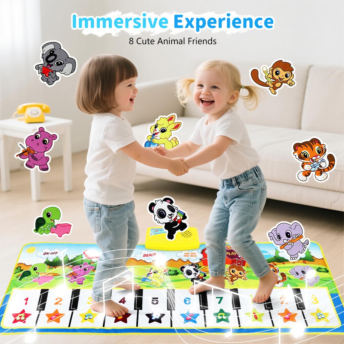 PATPAT Kids Piano Keyboard Musical Mat for Toddlers with 8 Instrument Modes 100×36cm | Foldable Non Toxic Fabric Play Toy