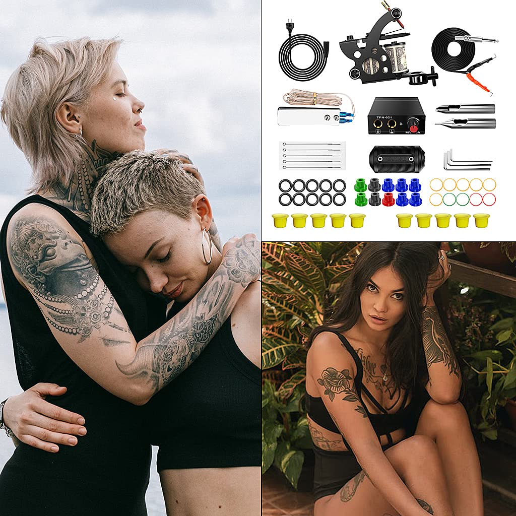 HANNEA Tattoo Machine Kit for Beginners with 1 Power Supply and 5 Needles | Practice Set