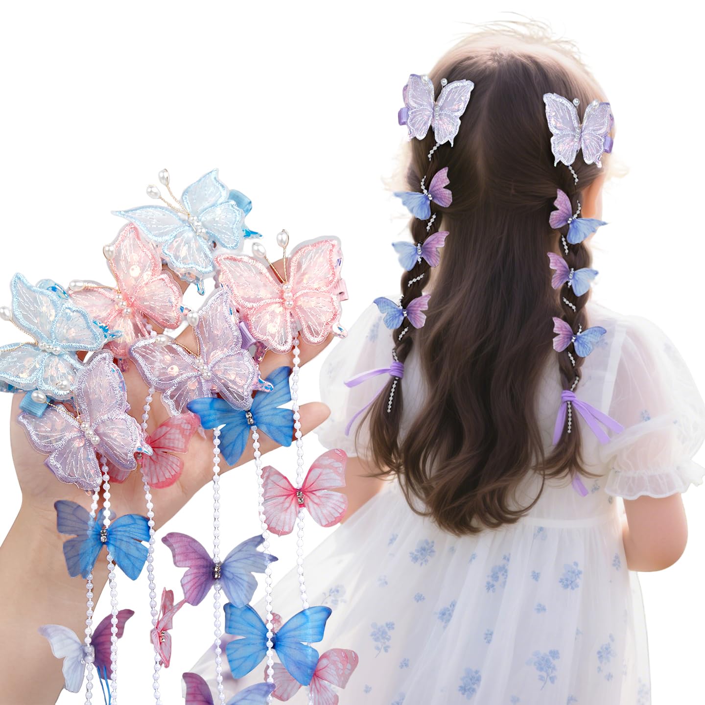 PATPAT® Hair Clips for Girls6pcs -3 pairs of beautiful bow pearl tassel hair clips