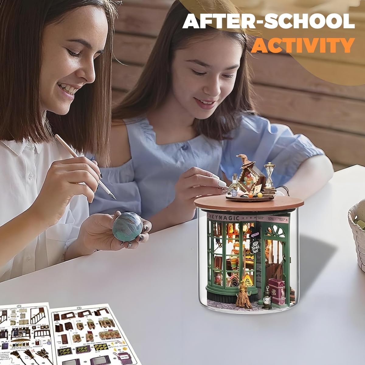 PATPAT DIY Mini Hogsmeade Sweet Shop Craft Kit with Light and Dustproof Cover | Magical Desk Decor Gift