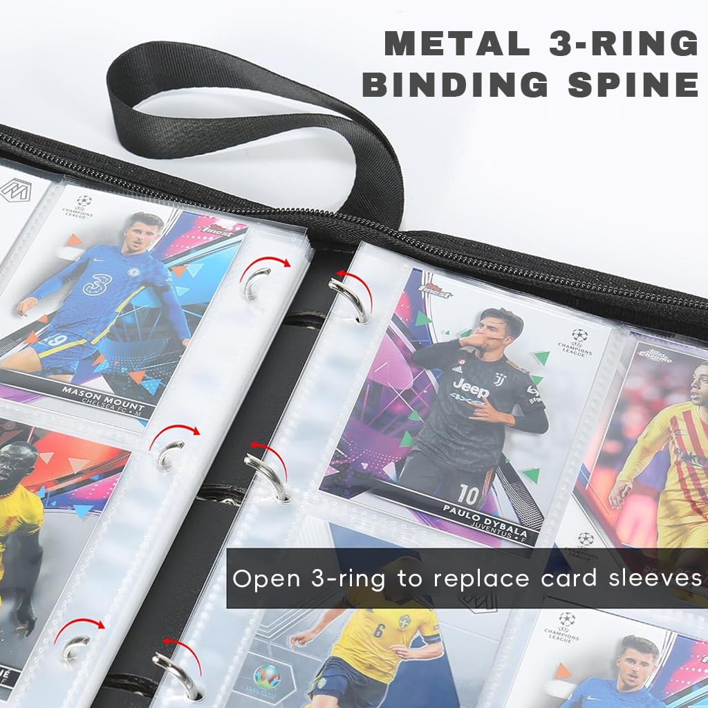 PATPAT Soccer Card Binder for Collectible Cards featuring 400 Pockets with Zipper Closure | Waterproof PU Cover Organizer