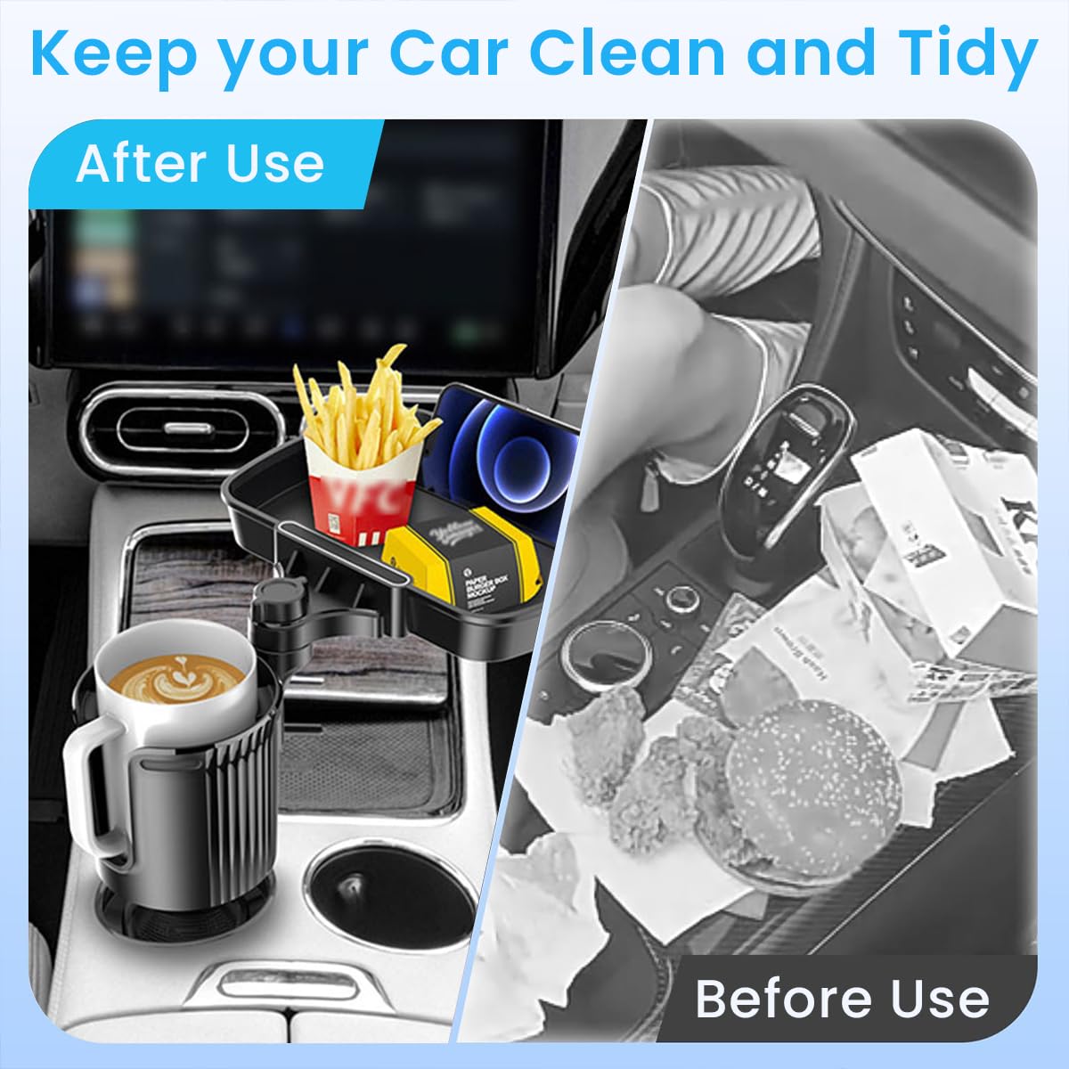 STHIRA Cup Holder Tray for Car with 2 in 1 Detachable Food Table & 360° Rotation | Travel Essential