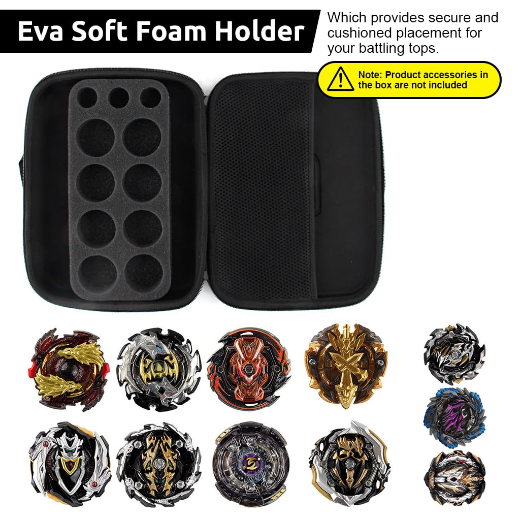 PATPAT Battling Tops Toys Storage Case for Travel and Organization featuring EVA Foam Holder and Mesh Pocket 28.5x22x6cm