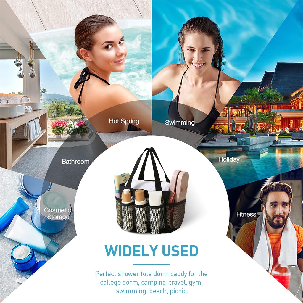 Zibuyu Shower Caddy Storage Bag for Beach Gym and Swimming with Multi Pockets 33x24x24cm Mesh Black