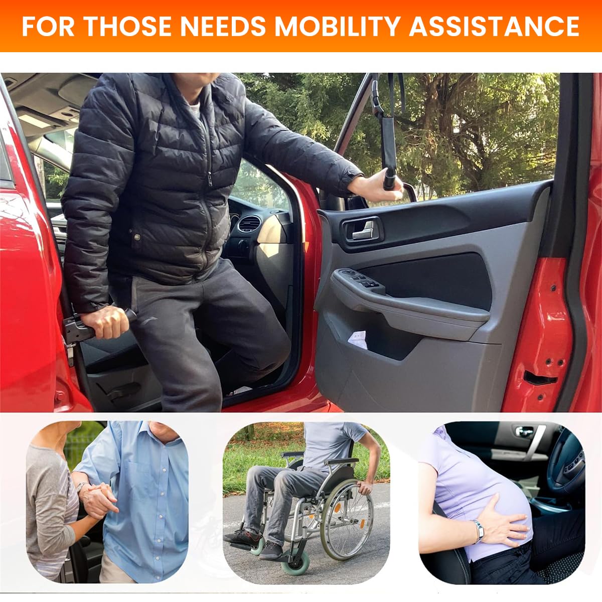 STHIRA Car Assist Handle for Elderly with Safety Hammer and Belt Cutter 165lbs Load | Aluminum Alloy Anti Slip Grip