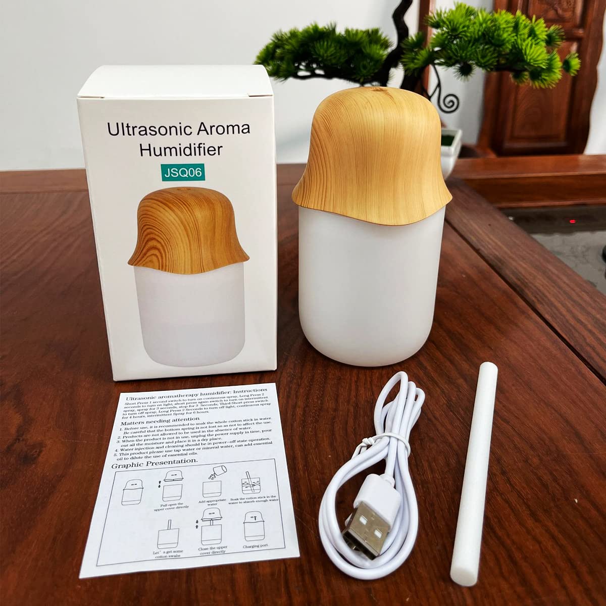 HANNEA Humidifier for Bedroom and Office with 230ml Transparent Tank | Quiet USB Night Light