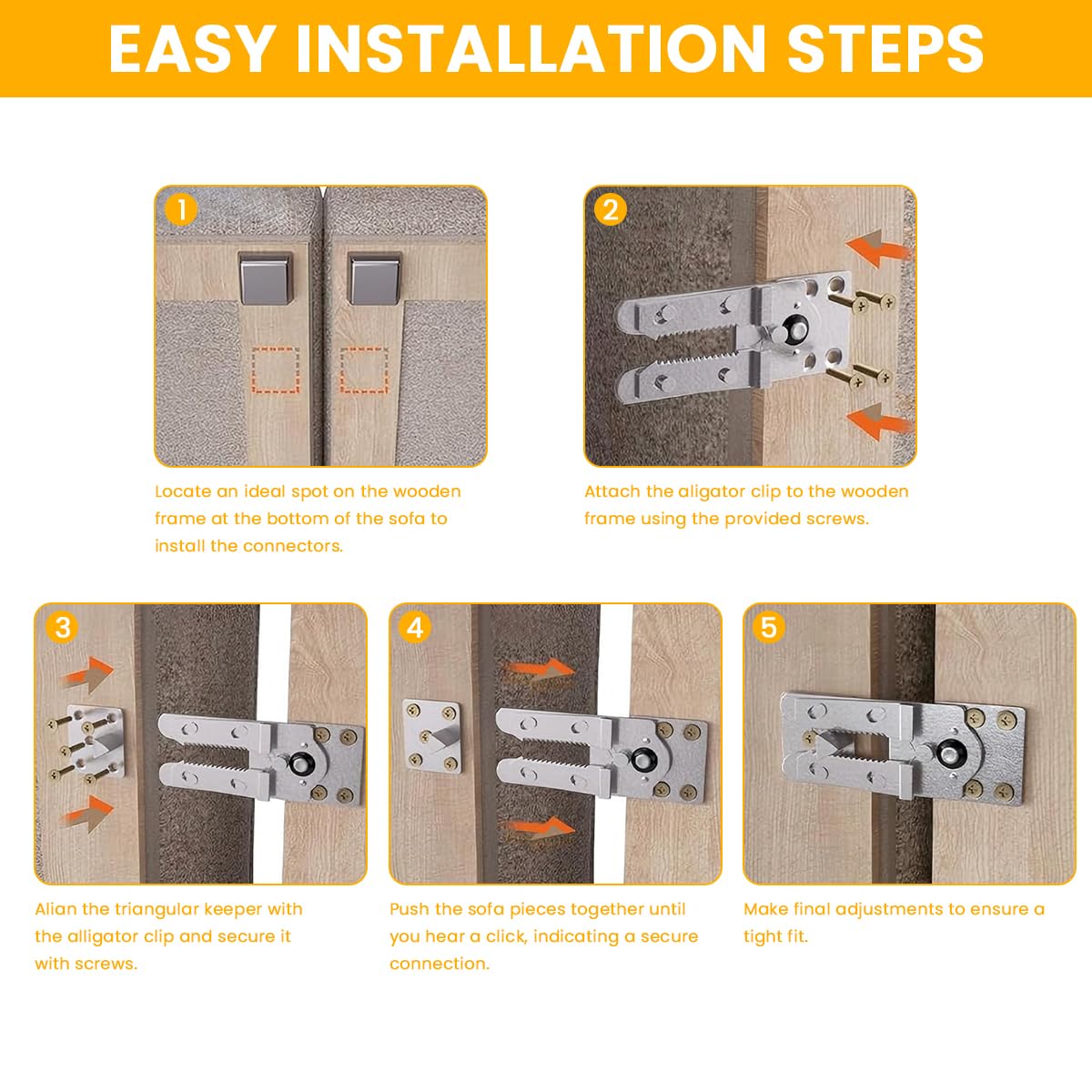 HASTHIP Sectional Couch Connectors for Modular Sofas featuring Screw-Fixed Metal Brackets | Secure Alignment