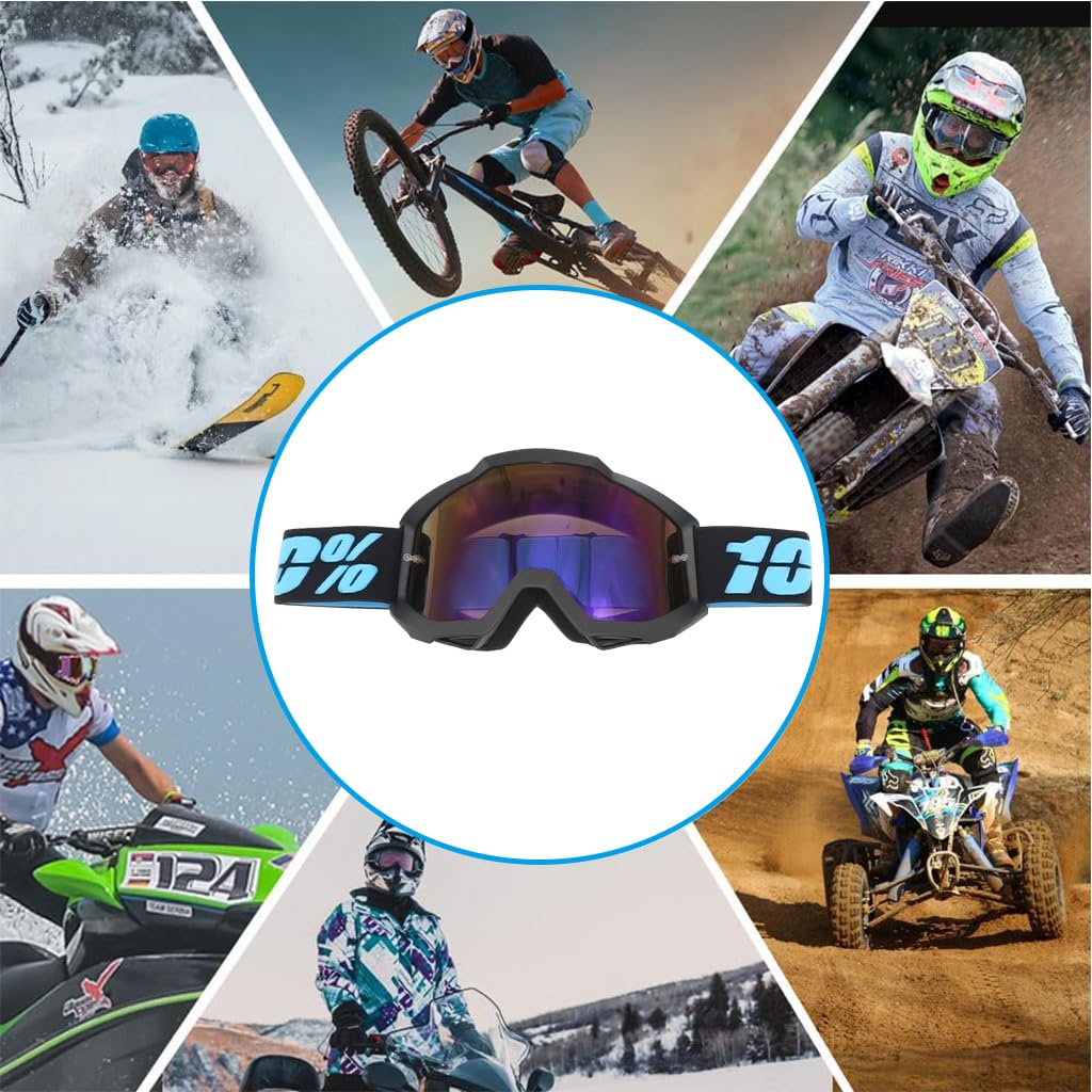 Proberos Motorcycle Goggles for Dirt Bike and ATV Riding with UV Protection Foam Padding and Adjustable Headband Blue