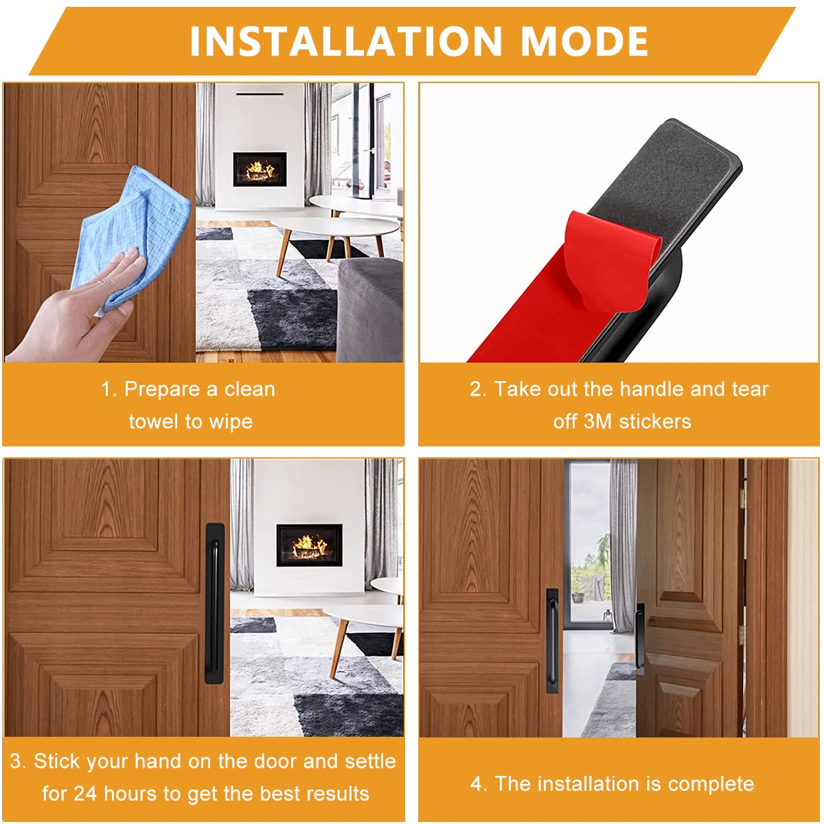HASTHIP Adhesive Door Handle Pulls for Cabinets and Drawers featuring No Drilling Design | 5.8 in Black Aluminum Alloy