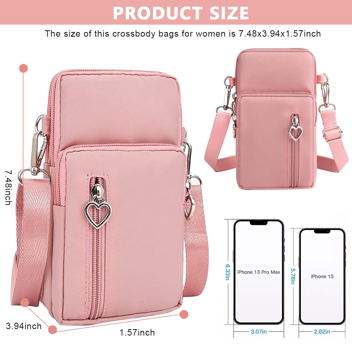 PALAY Crossbody Phone Bag for Women with 3 Layer Design and Earphone Hole | Pink 7.2 in