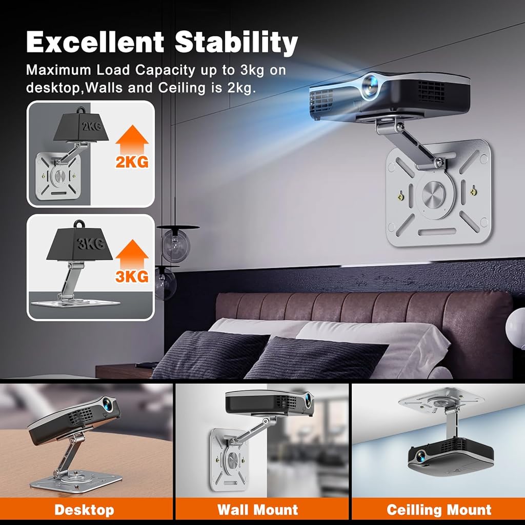 [Second-hand]ZORBES@ Projector Stand Aluminum Alloy Stand Base 360 Rotatable Desk Projector Holder with Folding Arm Universal 1/4 Screw Projector Holder Projector Desk Mount