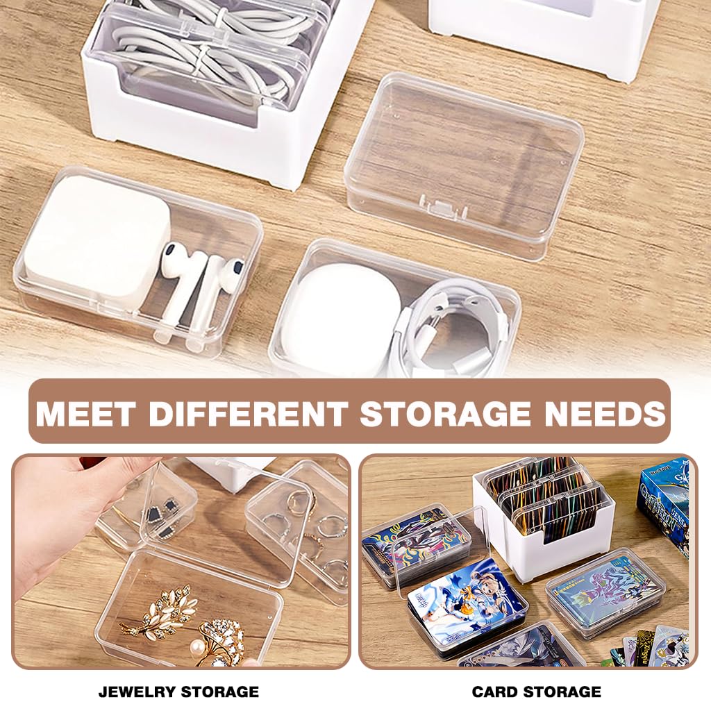 HASTHIP Small Clear Cable Organizer Boxes for Travel and Crafts with Storage Tray | 7 Pcs 6.5x9.5x2.5cm Durable PP Set
