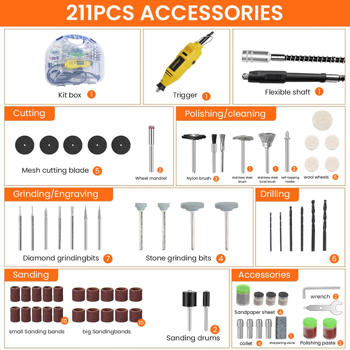 Serplex Rotary Tool Kit for DIY Crafting with 460W Motor and 211 Accessories | 6 Speed