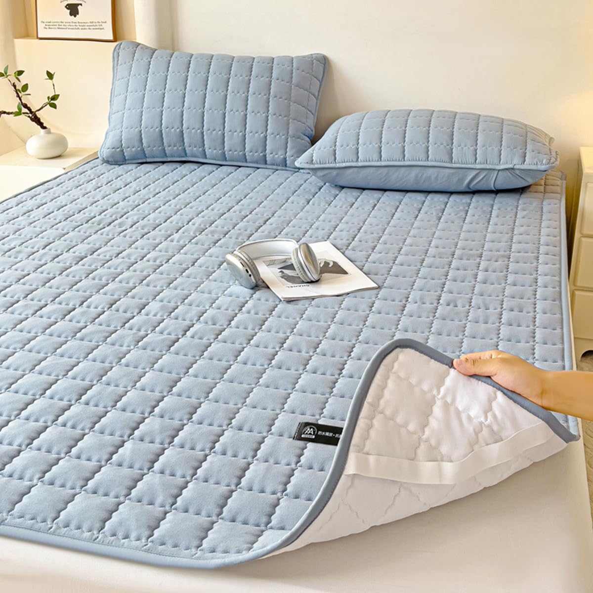 HASTHIP Thin Bed Mattress 59x78 in for All Season Comfort with Elastic Corner Straps | Waterproof Cotton Sheet
