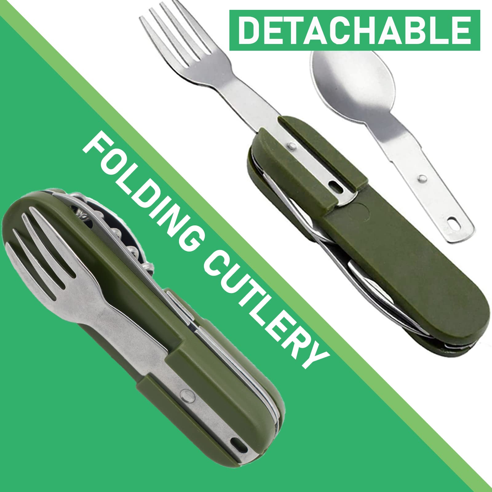 PROBEROS Camping Cutlery for Outdoor Picnic and Hiking with Detachable Spoon and Fork | 7 in 1 Stainless Steel Tableware Tool Set