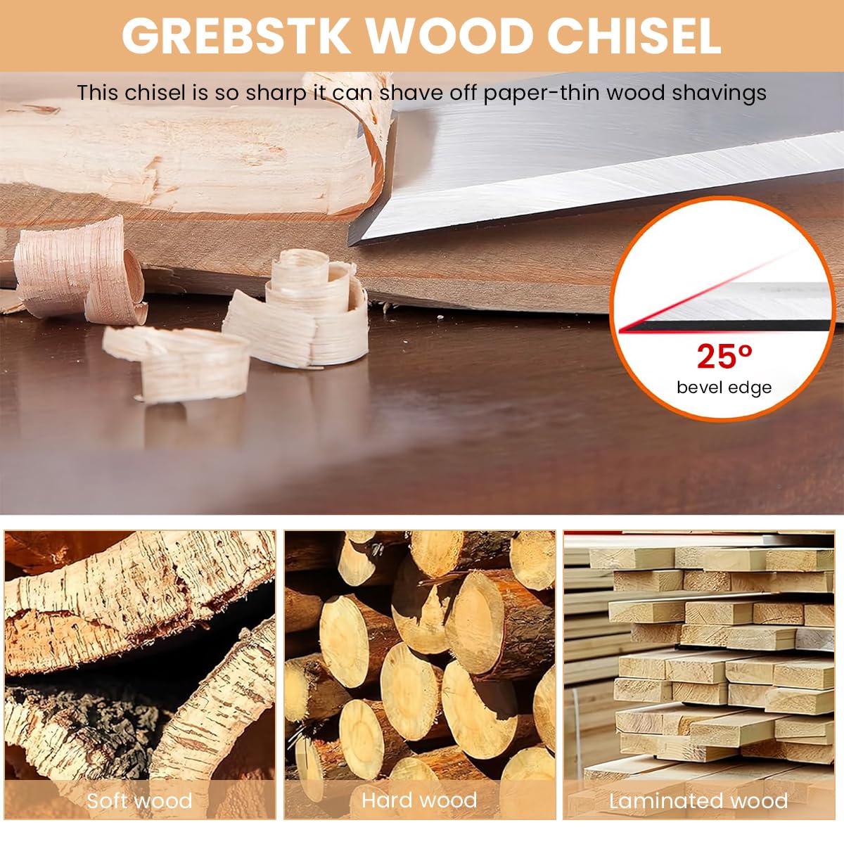 Serplex Wood Craft Chisel Set for Trimming and Shaping with Wooden Handles | 4 Sizes 6mm 12mm 18mm 24mm Chrome Vanadium Steel