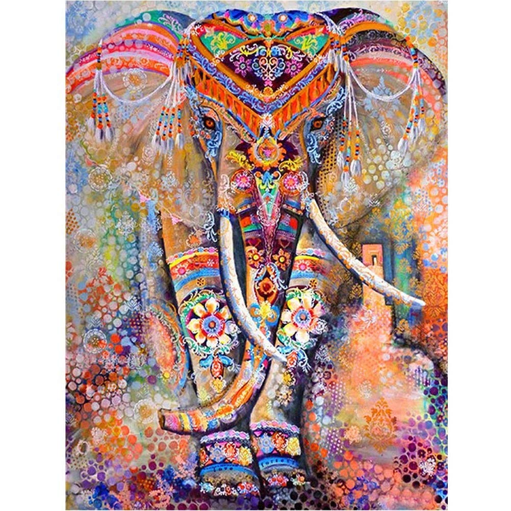 HASTHIP Colorful Elephants DIY 5D Diamond Painting Full Kits, Full Drill Diamond Painting Kits Crystal Embroidery Pictures Cross Stitch Art Craft for Home Decor (50 x 40 cm)