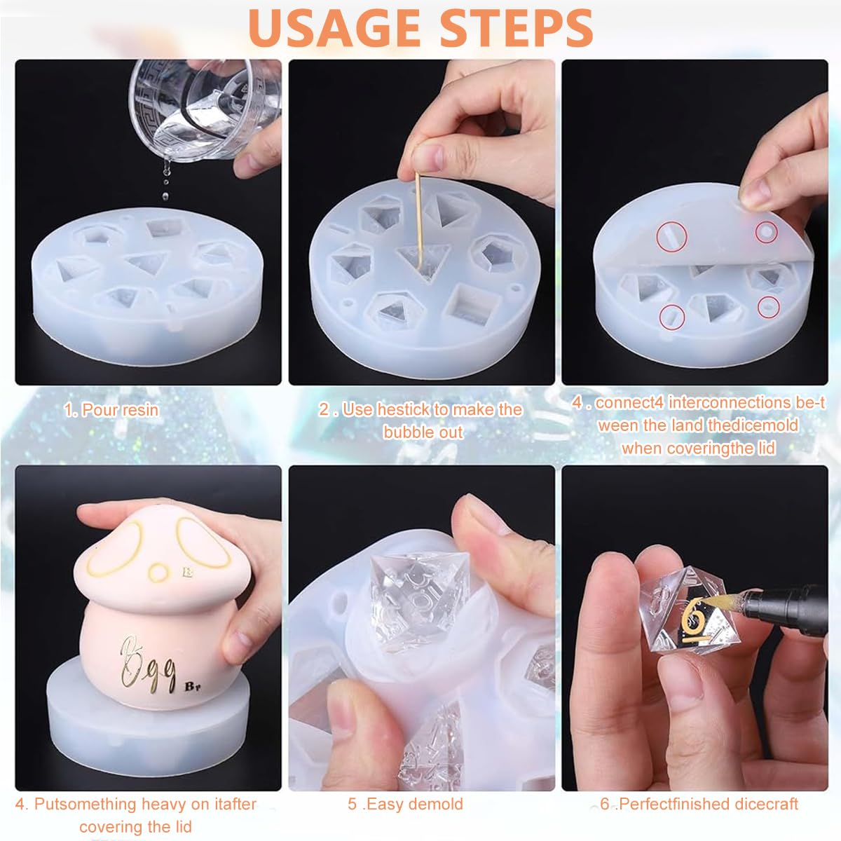 HASTHIP Resin Dice Molds for DIY Dice Making featuring 7 Polyhedral Cavities | Silicone Mold