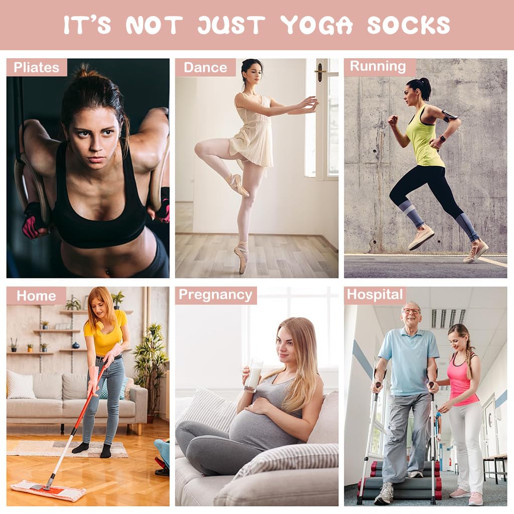 Zibuyu Socks for Women with Anti Slip Silicone Nubs and Breathable Cotton | 3 Pairs for Yoga and Gym Workouts
